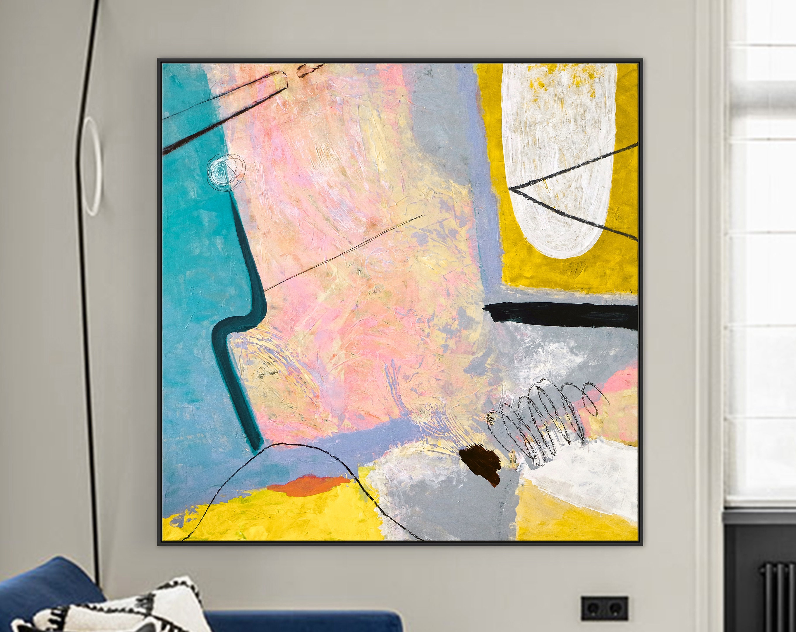 Original Acrylic Abstract Colorful Painting of Journey by Consciousness, Large Modern Canvas Wall Art with Pencil & Scratches ｜ Mindscape