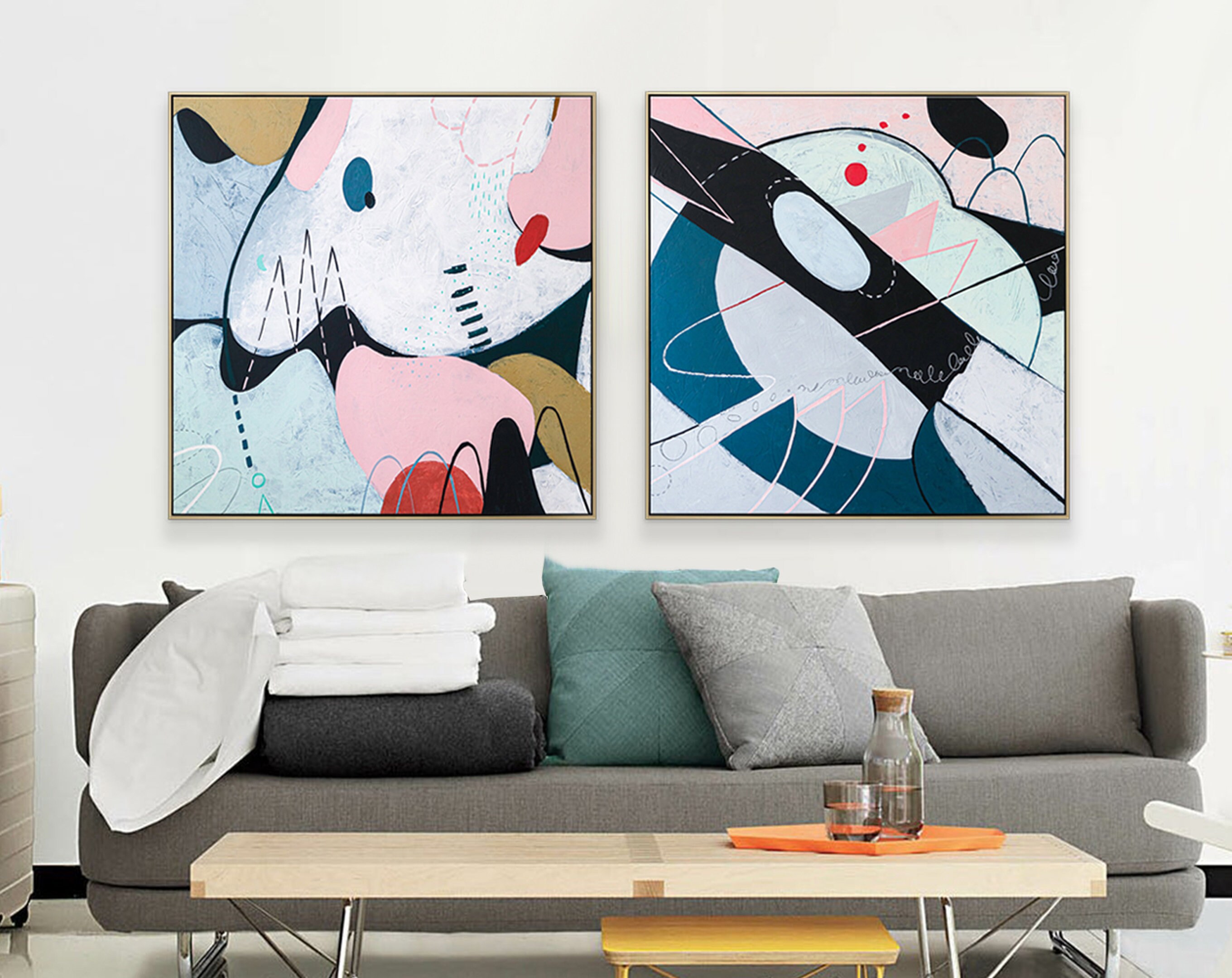 2 Set of Large Abstract Original Acrylic Painting, Modern Contemporary Canvas Wall Art ｜ Entropy + Natura (2 Set)