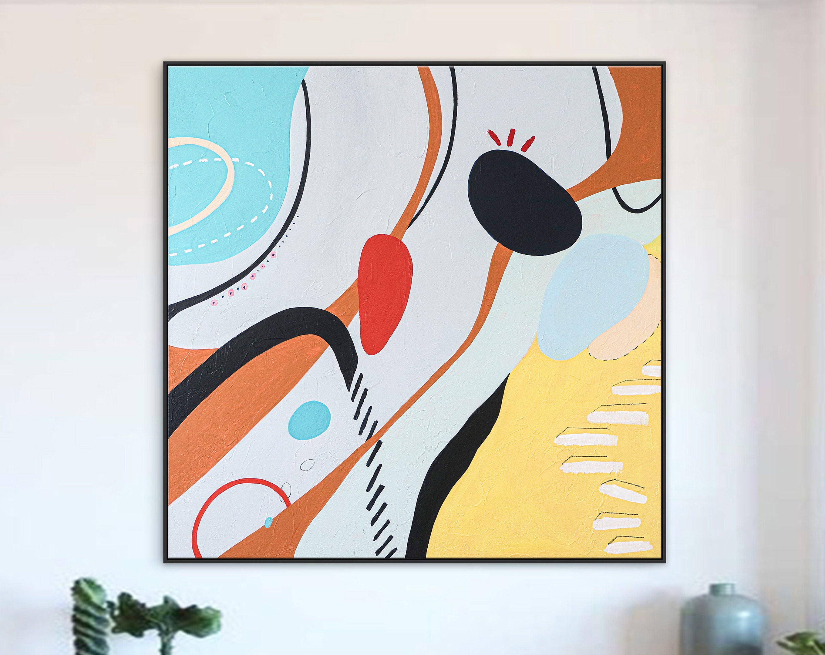 Bright & Cheerful Large Abstract Original Acrylic Painting, Modern Canvas Wall Art Expressing Elemental Principles ｜ Elementum