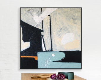 Contemplatieve moderne abstracte originele acryl schilderij, minimalistische canvas kunst aan de muur van ruimtelijke hiaten | Door de ruimte
