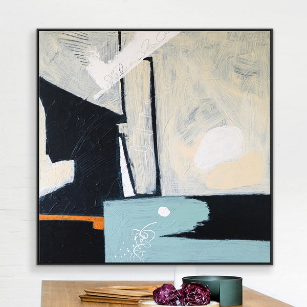 Contemplative Modern Abstract Original Acrylic Painting, Minimalist Canvas Wall Art of Spatial Gaps | Through space