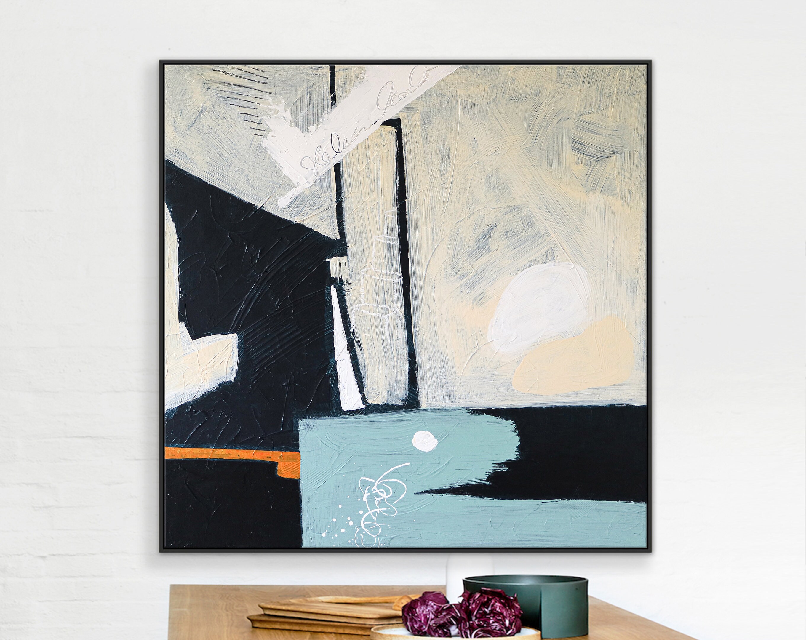 Contemplative Modern Abstract Original Acrylic Painting, Minimalist Canvas Wall Art of Spatial Gaps ｜ Through space