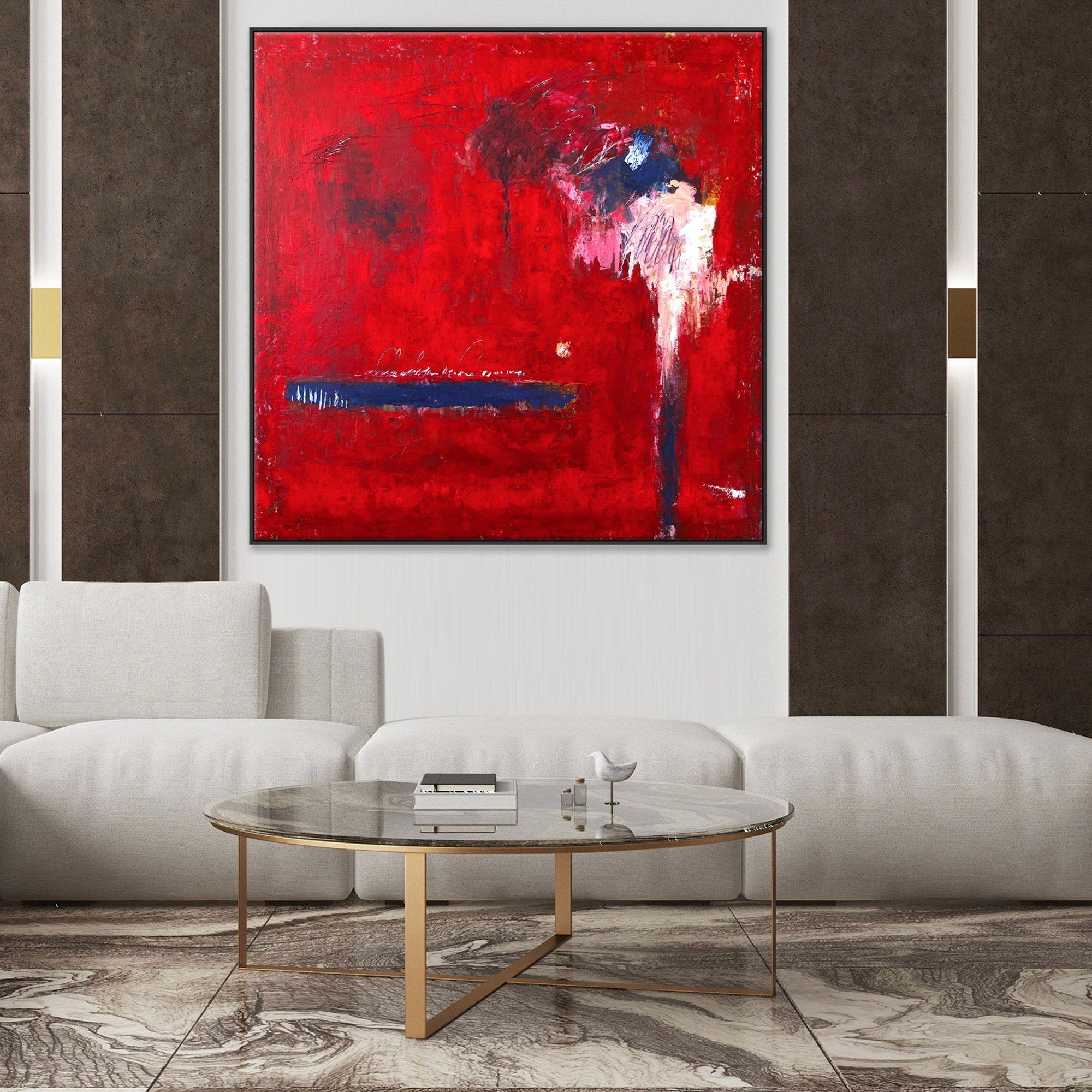 燃えるような赤の抽象画：表現主義のアクリルキャンバスウォールアート