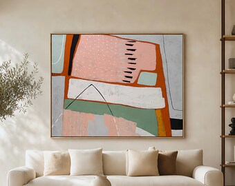 Abstract Wall Art, Bold Pink Modern Original Oil Painting — Large Textured Canvas, "Edith"