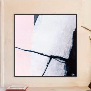 Large Pink Black Abstract Wall Art - Original Oil Painting, Textured Canvas - "Danji"