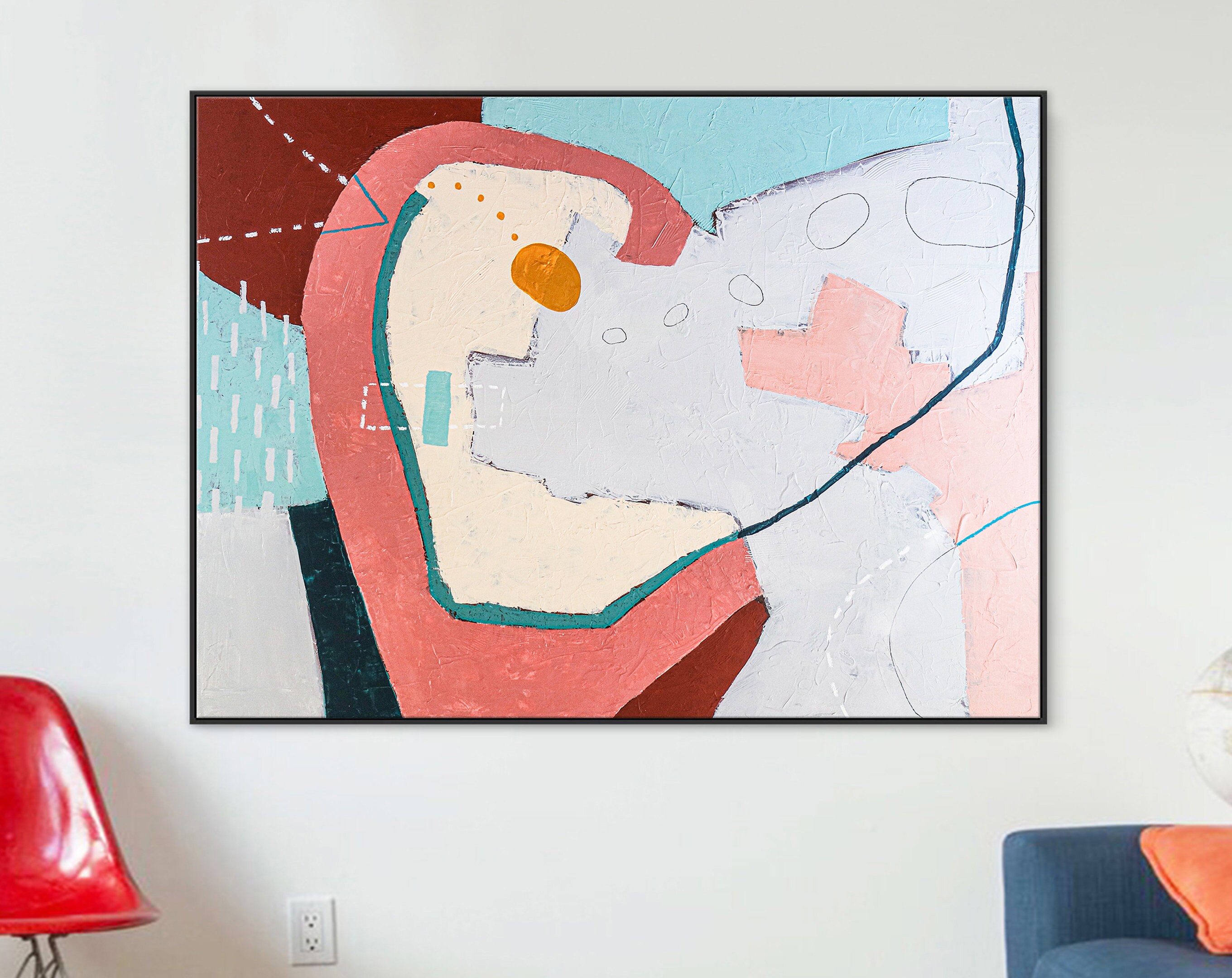Tension-filled Large Modern Abstract Acrylic Painting Original, Colorful Contemporary Canvas Wall Art in Red & Pink ｜ But yet