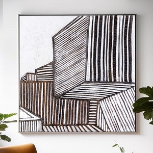 Highlighted with Bold Lines Large Original Abstract Minimalism Painting, Black and White Modern Canvas Wall Art Es III image 1
