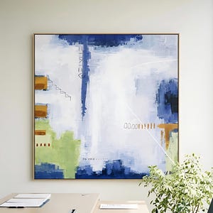 Cool Blue Modern Abstract Wall Art — Original Oil Painting, Textured Canvas — "Daydream of Saturday"