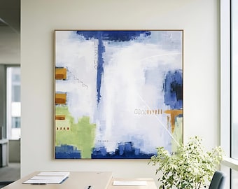 Cool Blue Modern Abstract Wall Art — Original Oil Painting, Textured Canvas — "Daydream of Saturday"