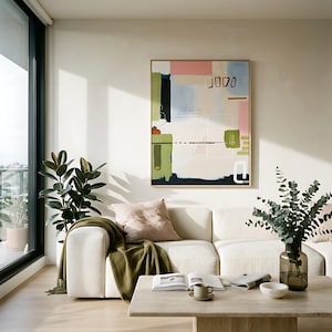 Neutral Green Modern Abstract Wall Art — Large Original Oil Painting, Textured Canvas — "Carmen"