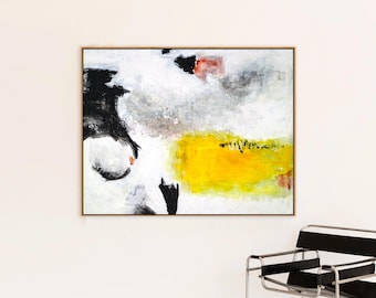Bold Yellow Abstract Wall Art — Modern Original Oil Painting, Textured Canvas — "Sign"