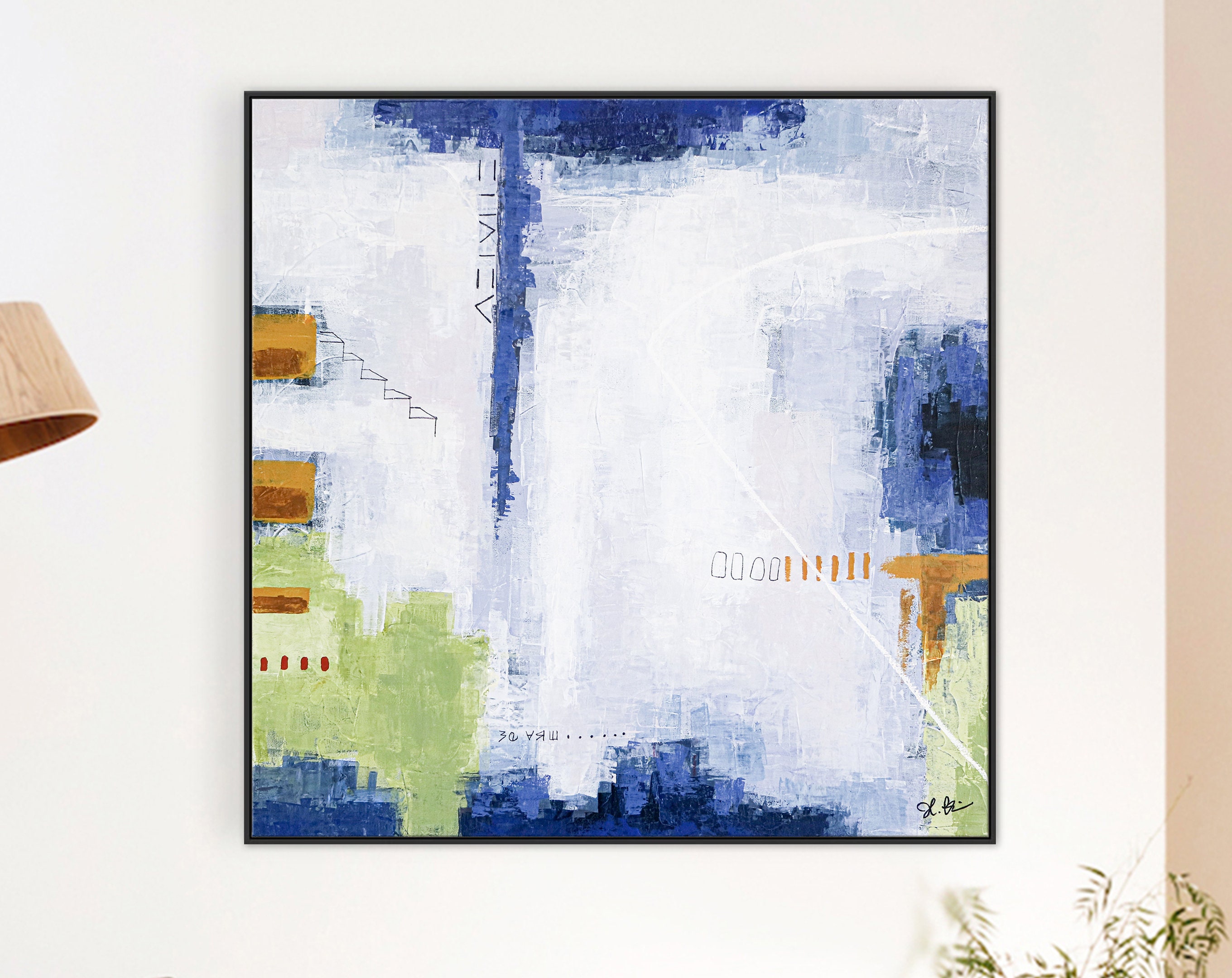 Original Large Abstract Painting with Artistic Brush Strokes, Contemporary Modern Blue Canvas Wall Art ｜ Daydream of Saturday