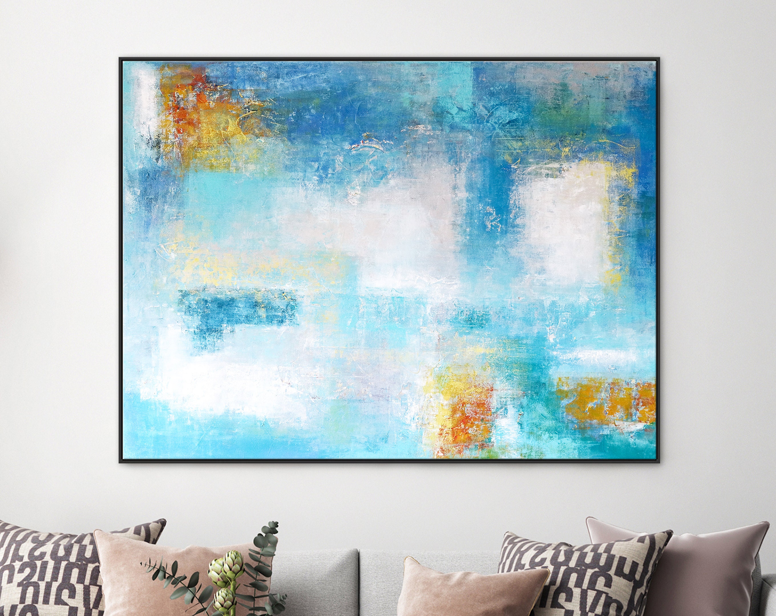 Contemporary Original Abstract Painting in Acrylic, Large Modern Canvas Wall art of Colorful Brush Strokes ｜ Misty