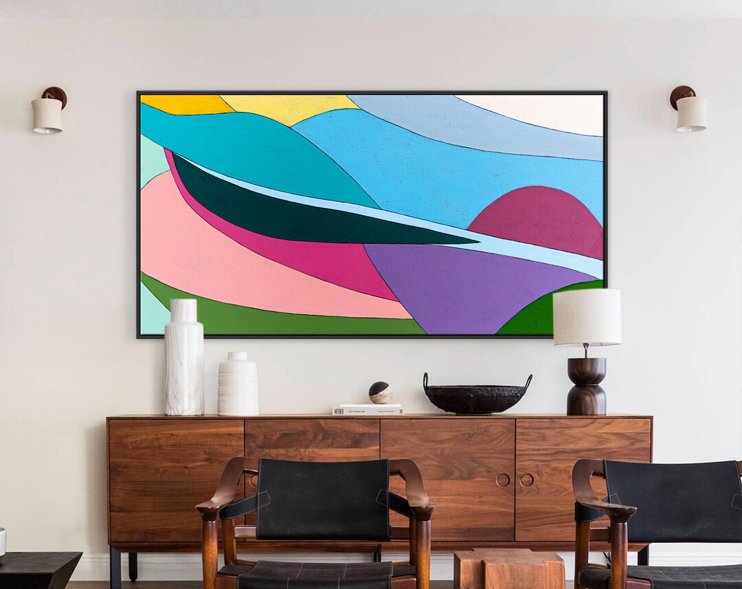 Abstract Wall Art Large Teal Pink Modern — Original Oil Painting ...