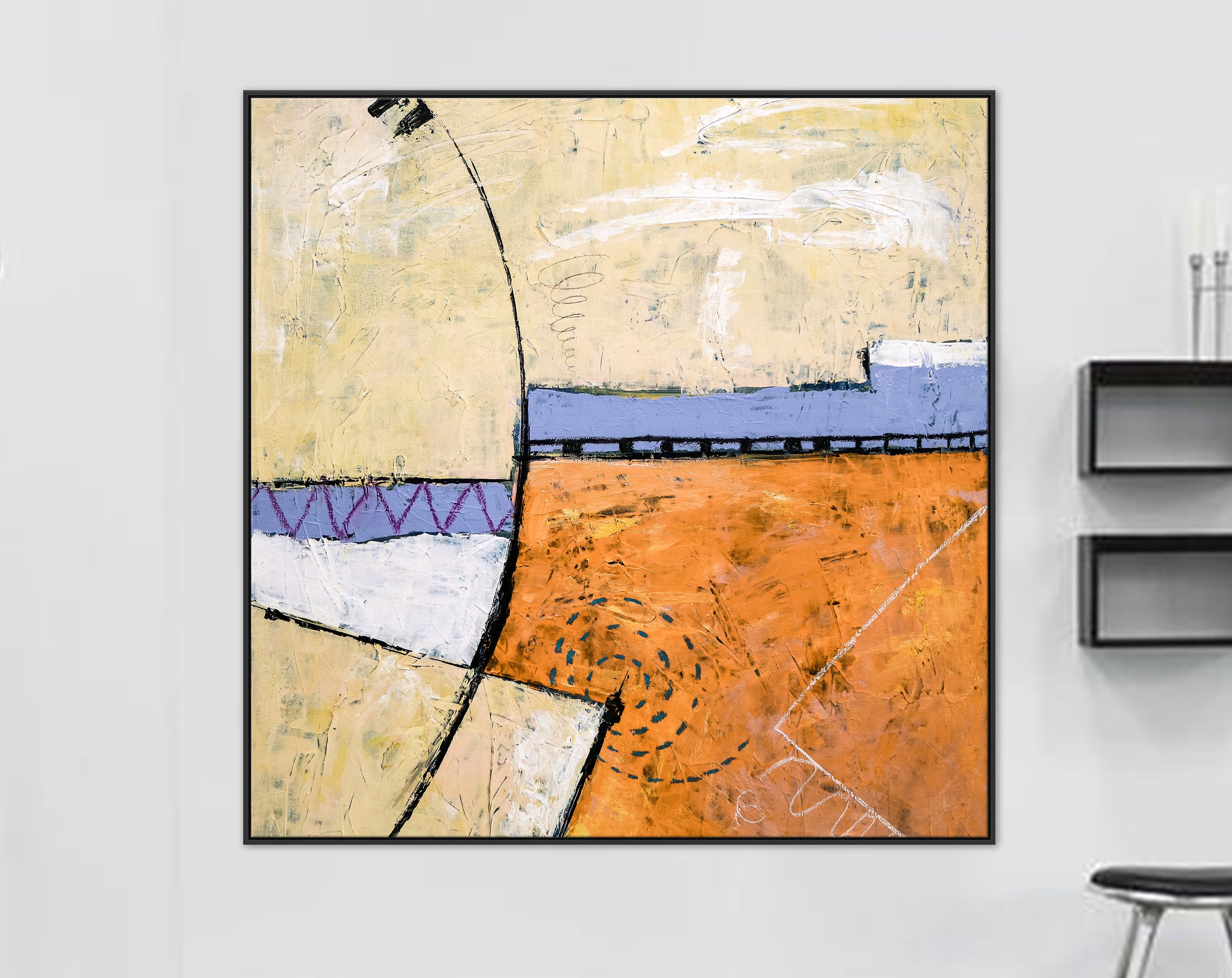Realm of Imagination in Geometric Abstract Original Painting, Large Acrylic Modern Canvas Wall Art ｜ Reception