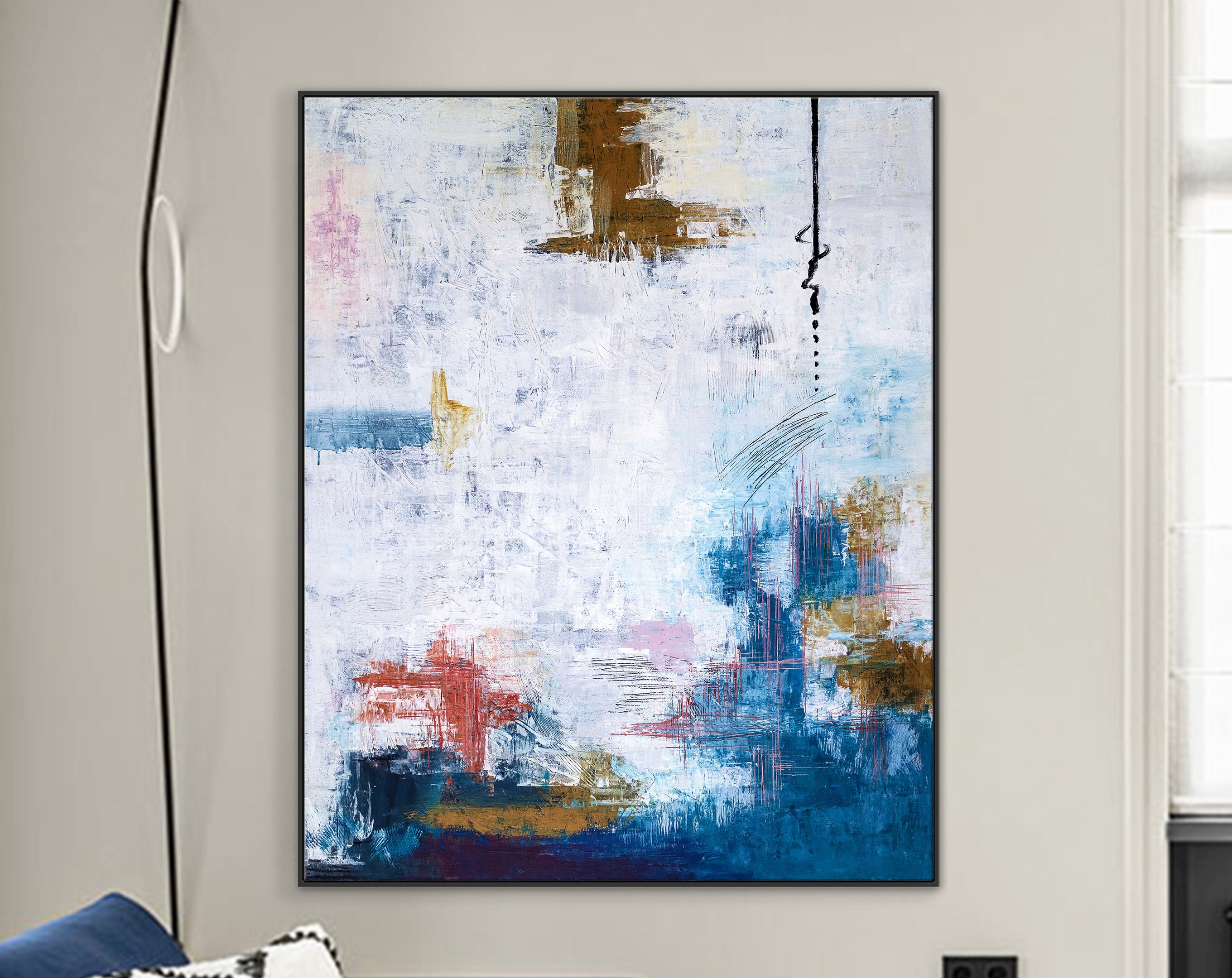 Feast of Vibrant Hues in Modern Abstract Original Acrylic Painting, Large Canvas Wall Art Evident Brush Strokes ｜ Blue turquoise