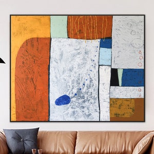 Bright and Cheerful Modern Abstract Original Acrylic Painting, Large Canvas Wall Art Reflecting Mid-Century Sensibility | My blue