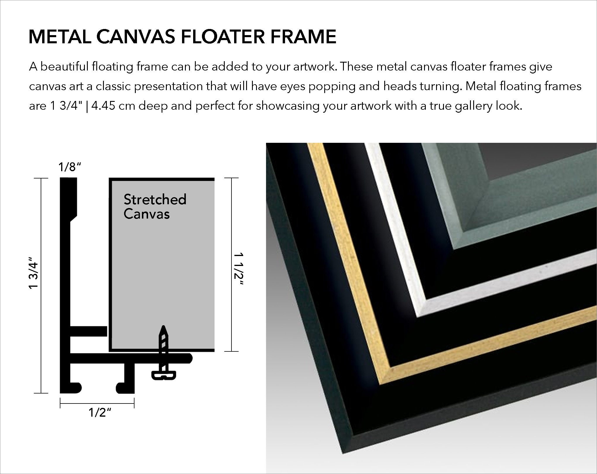 GVS-ART DIY Metal Floating Frame for 8X10“ Canvas Painting Art,1  1/2(3.8cm) Depth, Floater Frame,Mental Frame Kit, Cut to Pieces,Not  Include Canvas