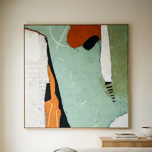 Large Green Teal Abstract Wall Art — Modern Original Oil Painting, Textured Canvas — "Somnus"