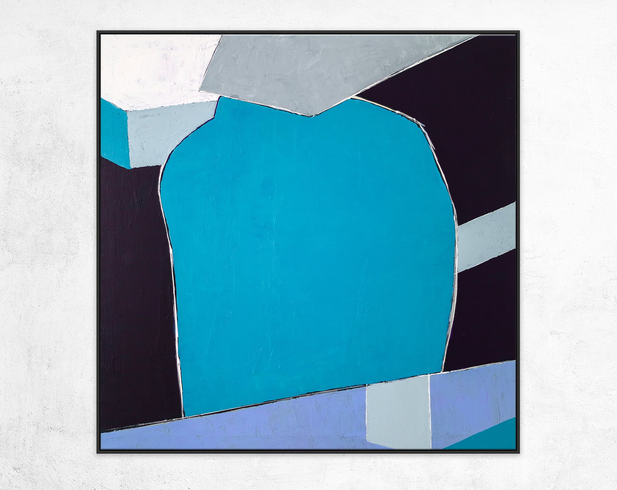 抽象画 油彩 風景画 Hyunah Kim 青い幾何学的抽象画：モダンなアクリル