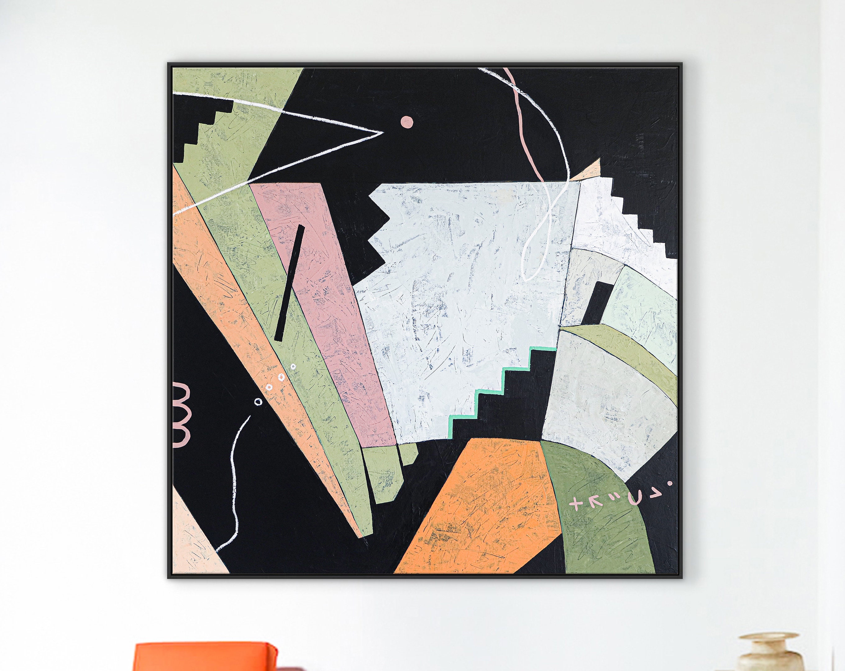 Geometric Large Abstract Original Painting in Acrylic, Colorful Contemporary Modern Canvas Wall Art ｜ Opto