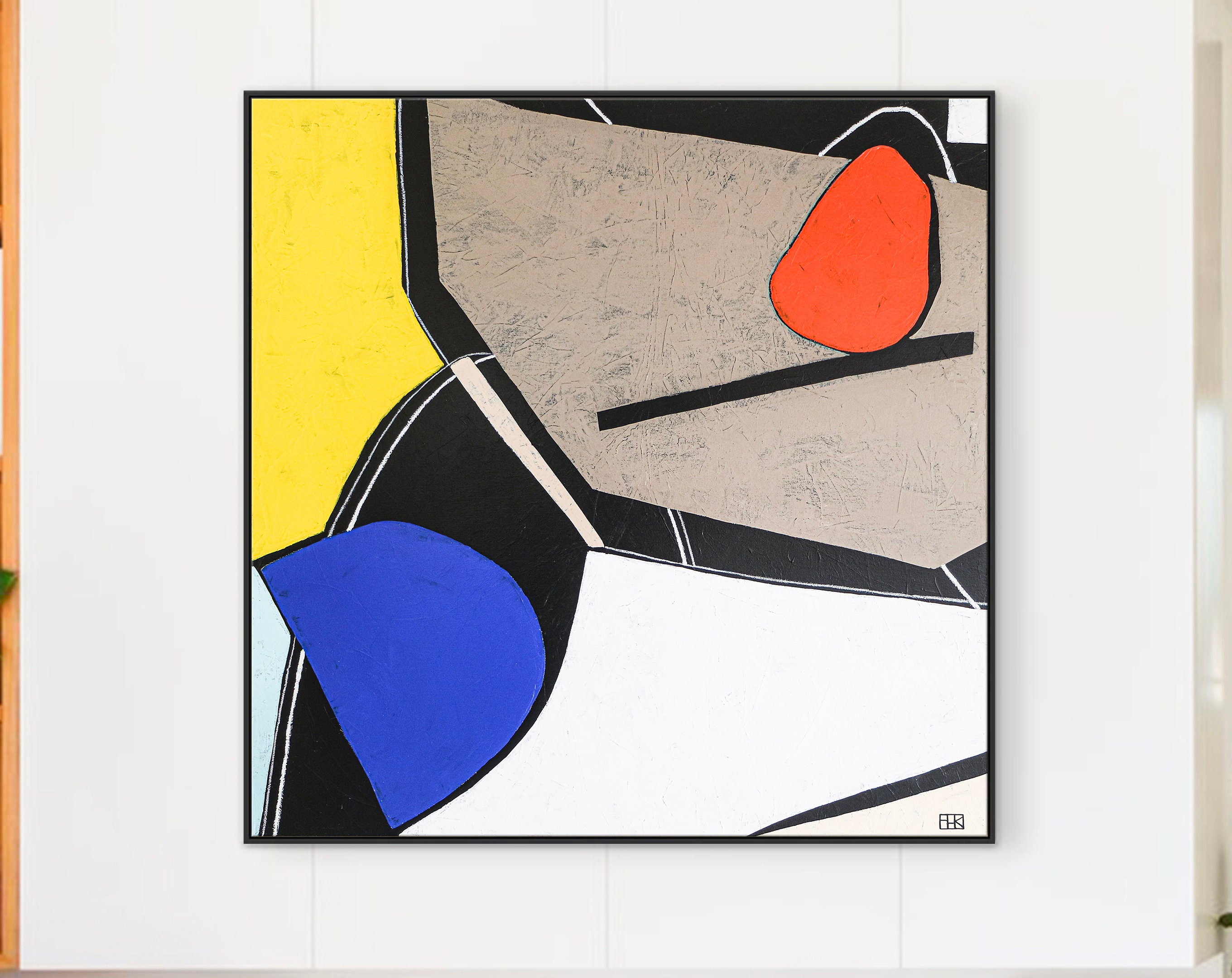 Harmonious Abstract Modern Painting in Mondrian Style, Colorful Original Contemporary Canvas Wall Art ｜ Still-life M