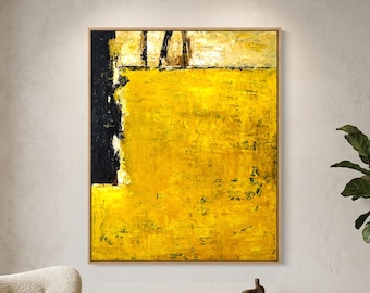 Yellow Abstract Wall Art — Modern Textured Original Oil Painting, Large Canvas — "Field of yellow"