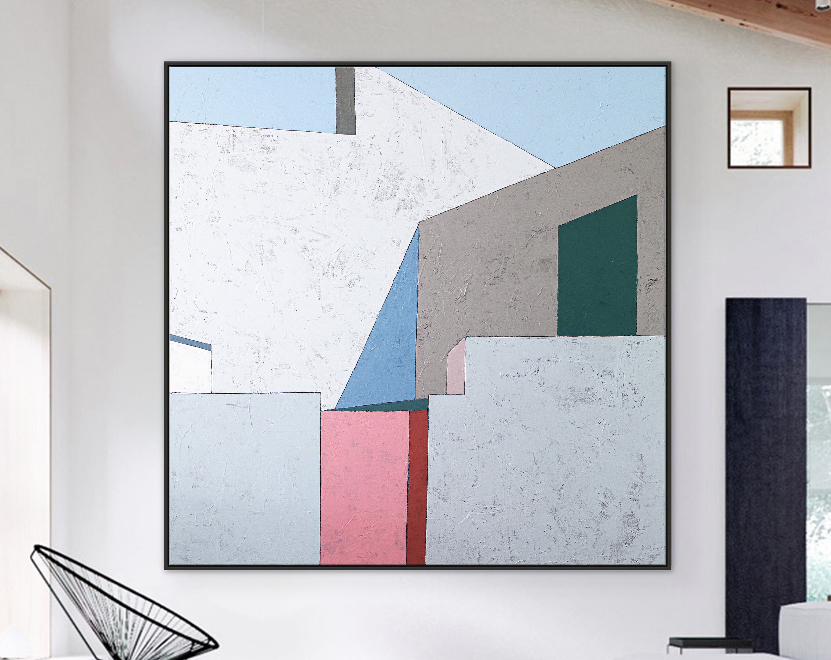 Minimalist and Modern Geometric Large Abstract Acrylic Painting, Original Canvas Wall Art in Contemporary Style ｜ Afternoon 3 p.m.