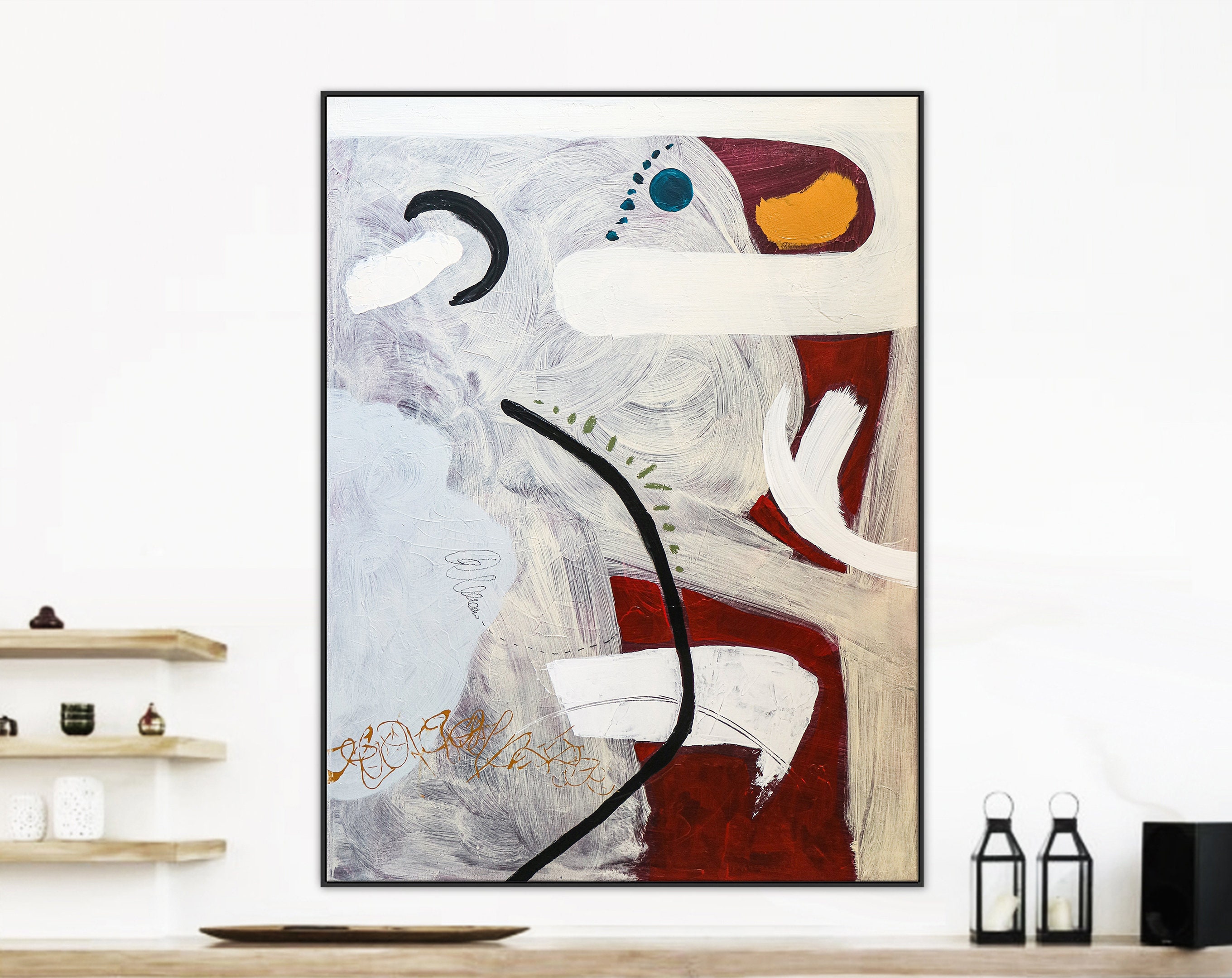 Playful Abstract Original Acrylic Painting Infused with Bright Imagery, Modern Canvas Wall Art ｜ Lean on by chance