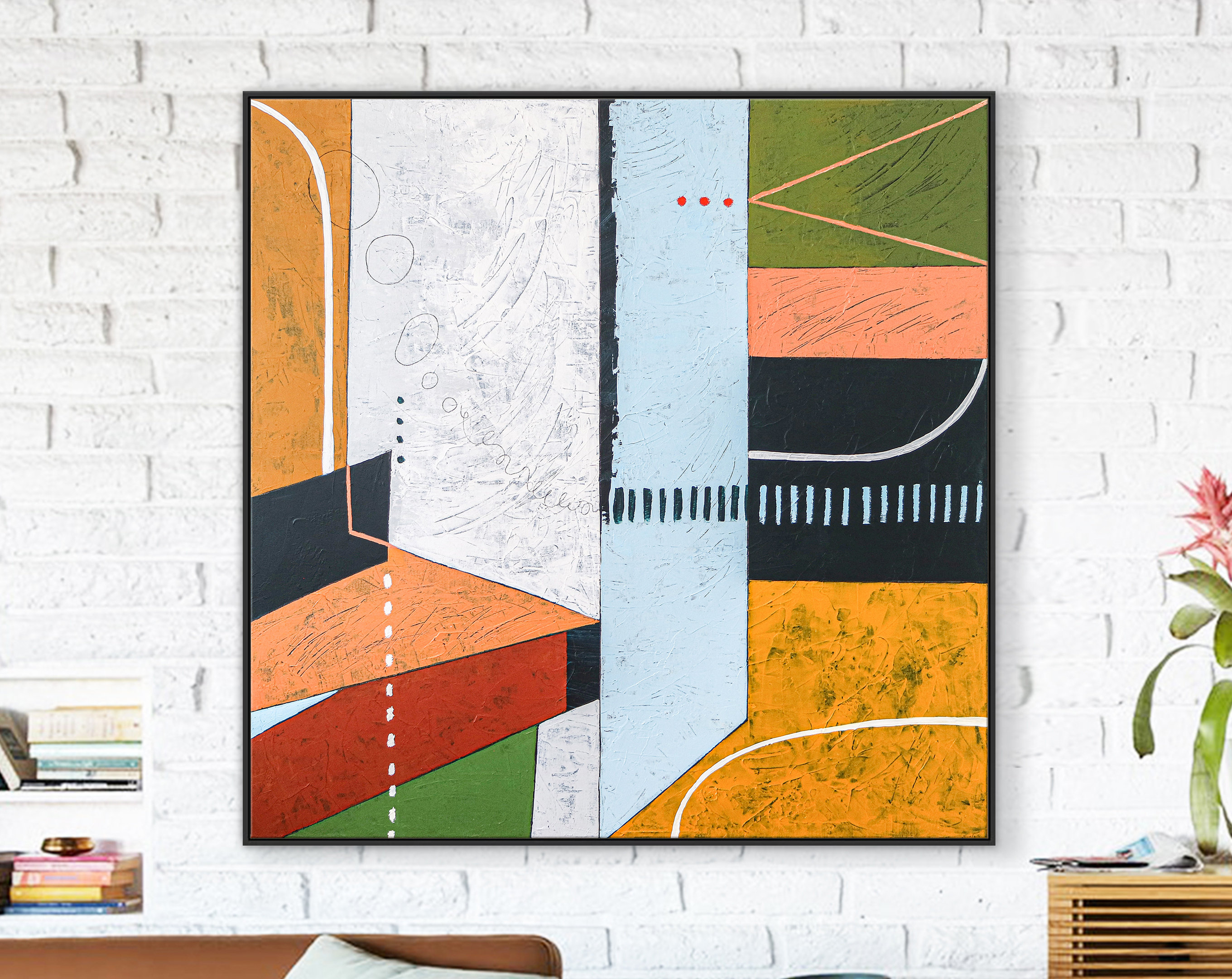 Large Geometric Original Acrylic Abstract painting, Modern Canvas Wall Art for Exploration of Matter, Time, Space ｜ Metaphysics