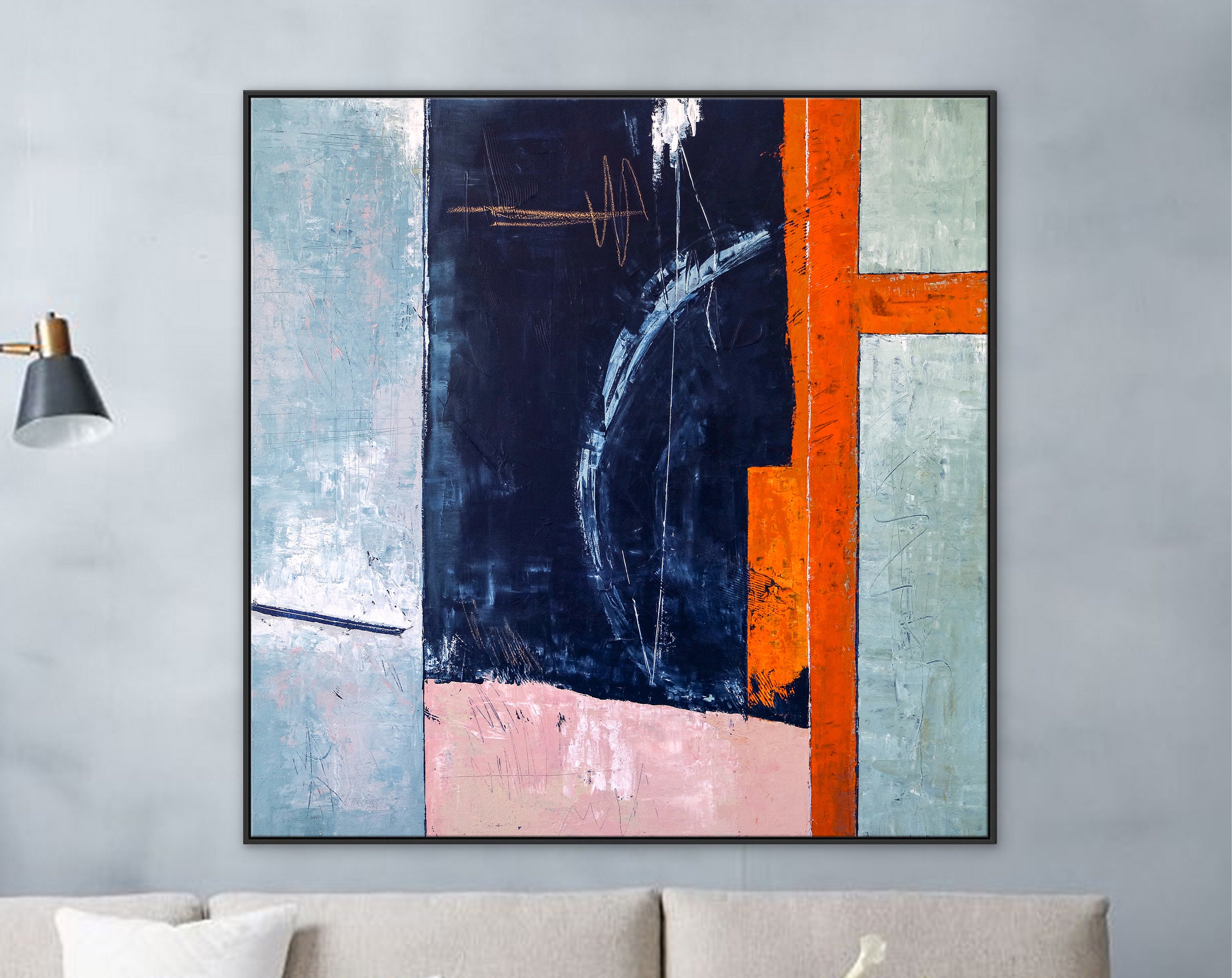 Vibrant Geometric Original Abstract Painting in Acrylic, Calmness Modern Large Canvas Wall Art ｜ Composition A