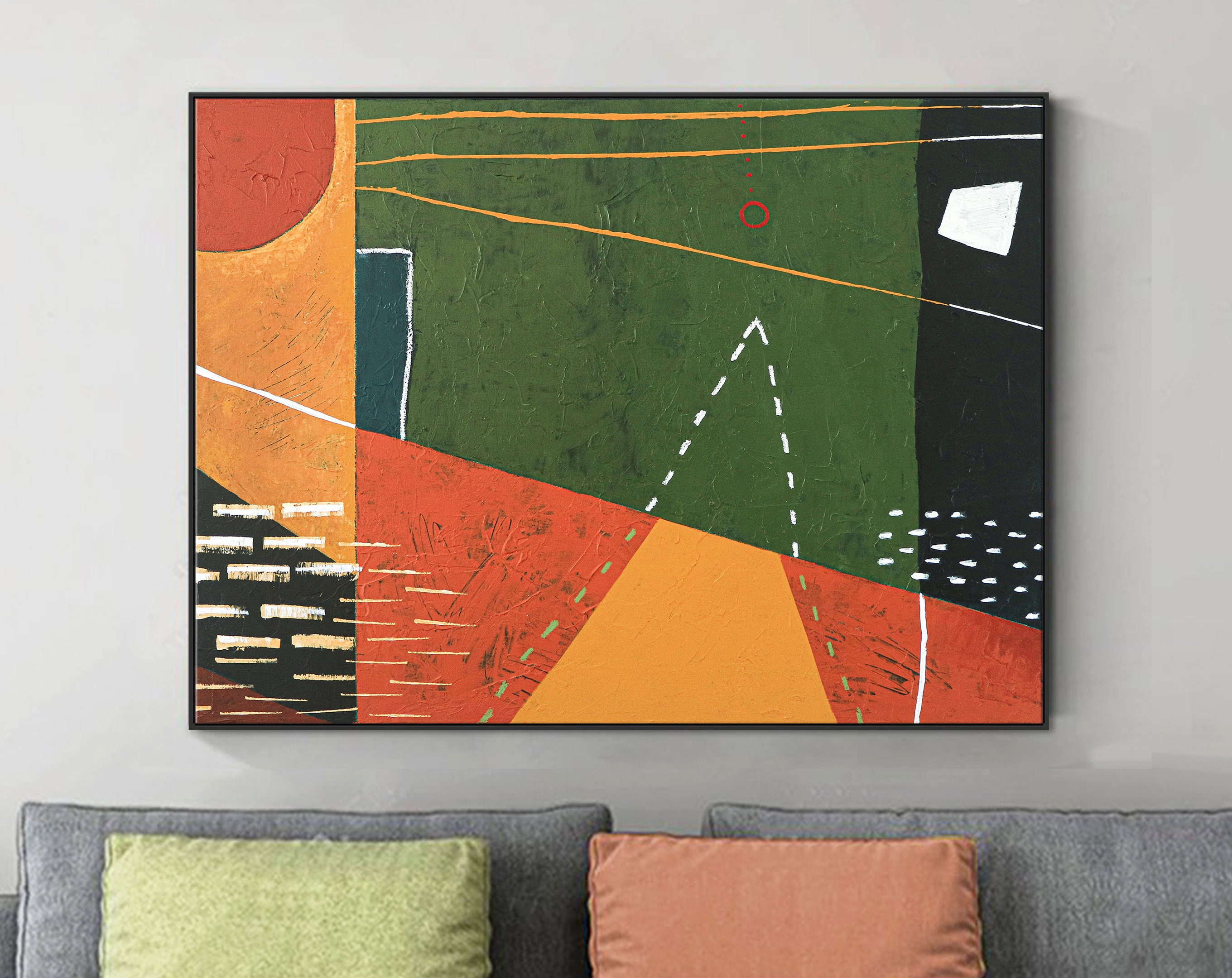 Geometric Abstract Original Acrylic Painting of Emotional Anticipation, Godot in Modern Large Canvas Wall Art ｜ A Godot