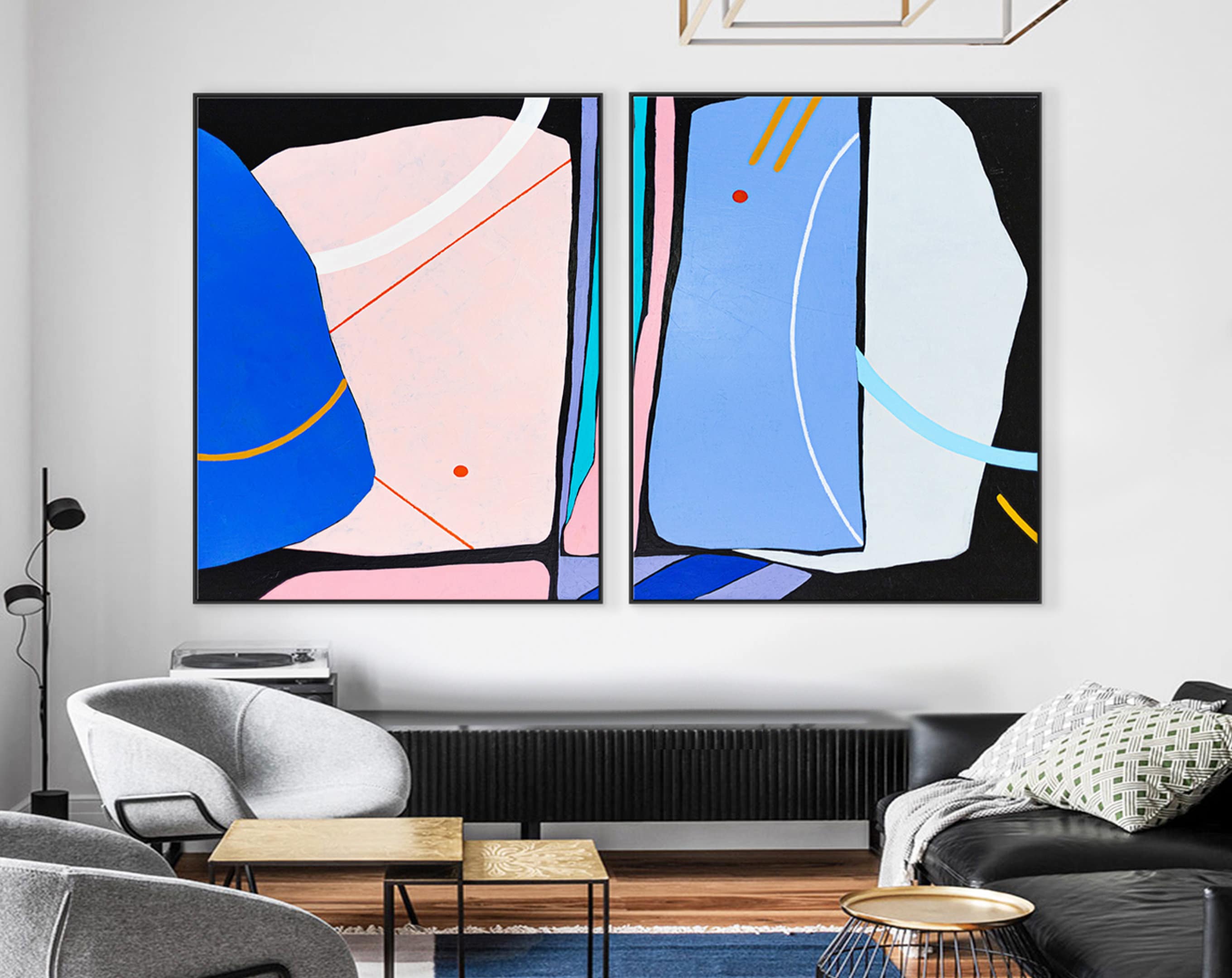 2 Set of Simple Original Acrylic Abstract Painting with Modern Contemporary Atmosphere, Unique Canvas Wall Art ｜ Seio (2 Set)