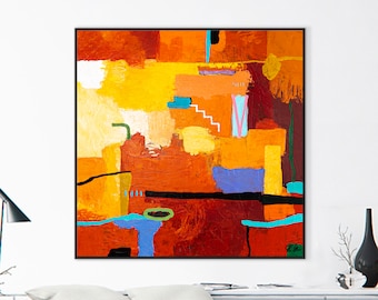 Intense Red and Orange Color Large Original Abstract Painting, Colorful Modern Canvas Wall Art, Deep and Luminous Expression | Dormir