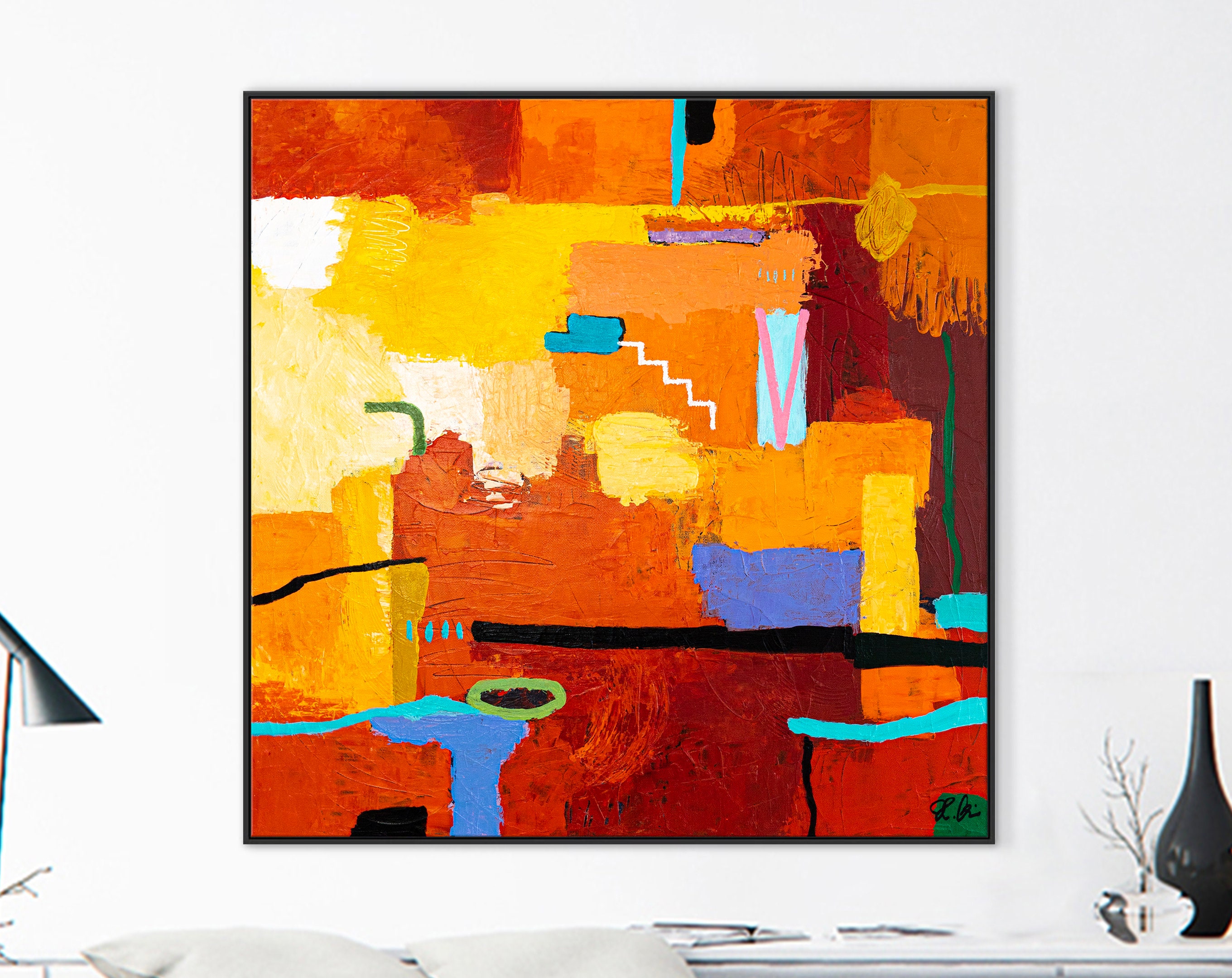 Intense Red and Orange Color Large Original Abstract Painting, Colorful Modern Canvas Wall Art, Deep and Luminous Expression ｜ Dormir
