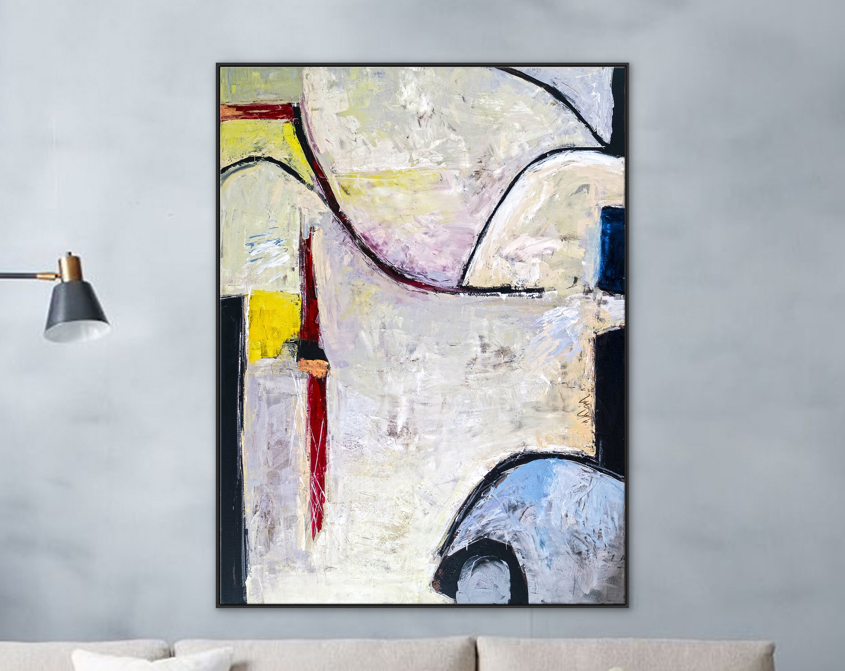 Playful Comfort through Abstract in Modern Original Acrylic Painting, Large Expressionism Canvas Wall Art ｜ No 6