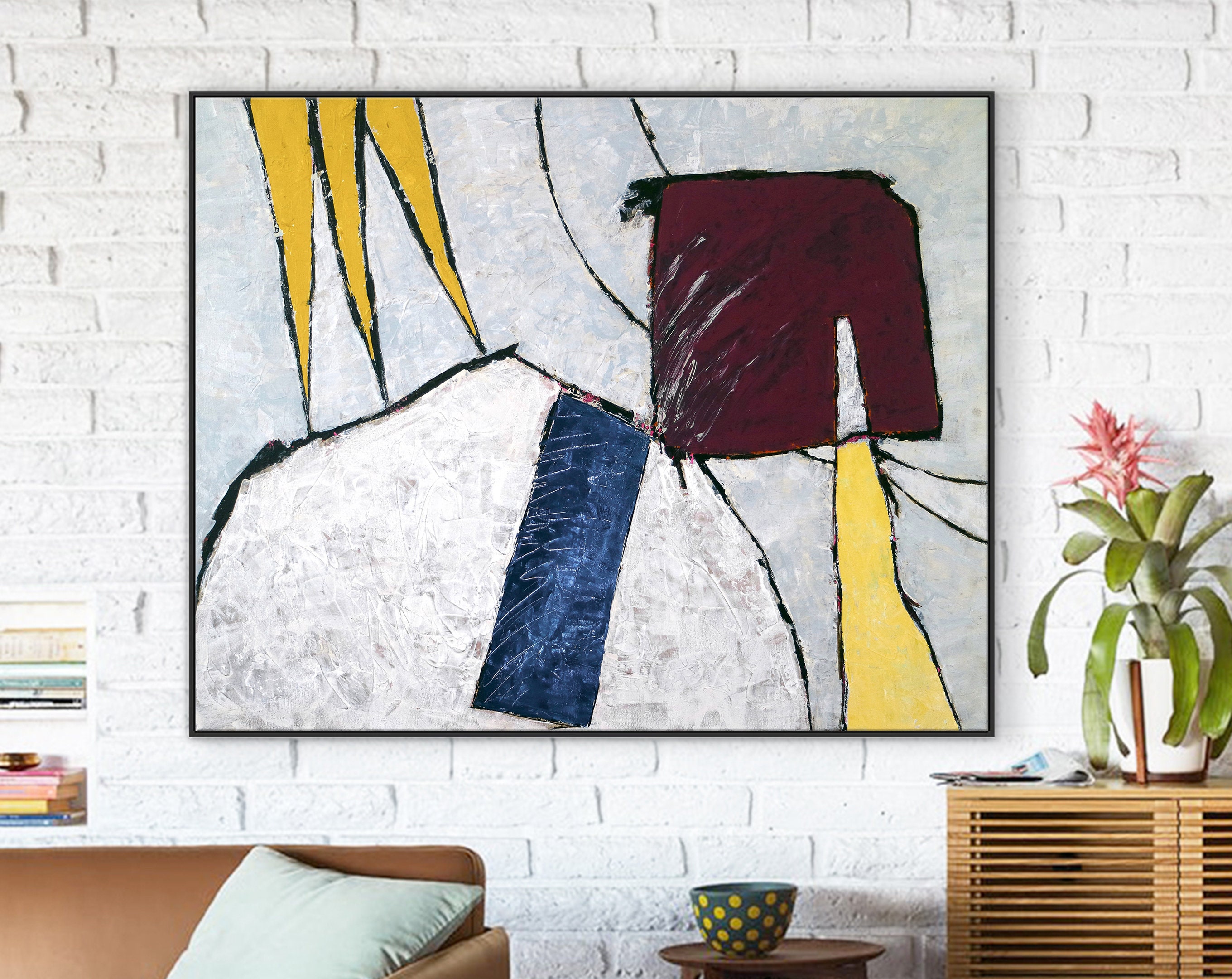 Cheerful & Colorful Original Abstract Acrylic Painting, Large modern Canvas Wall Art in Contemporary Style ｜ Yellow crown