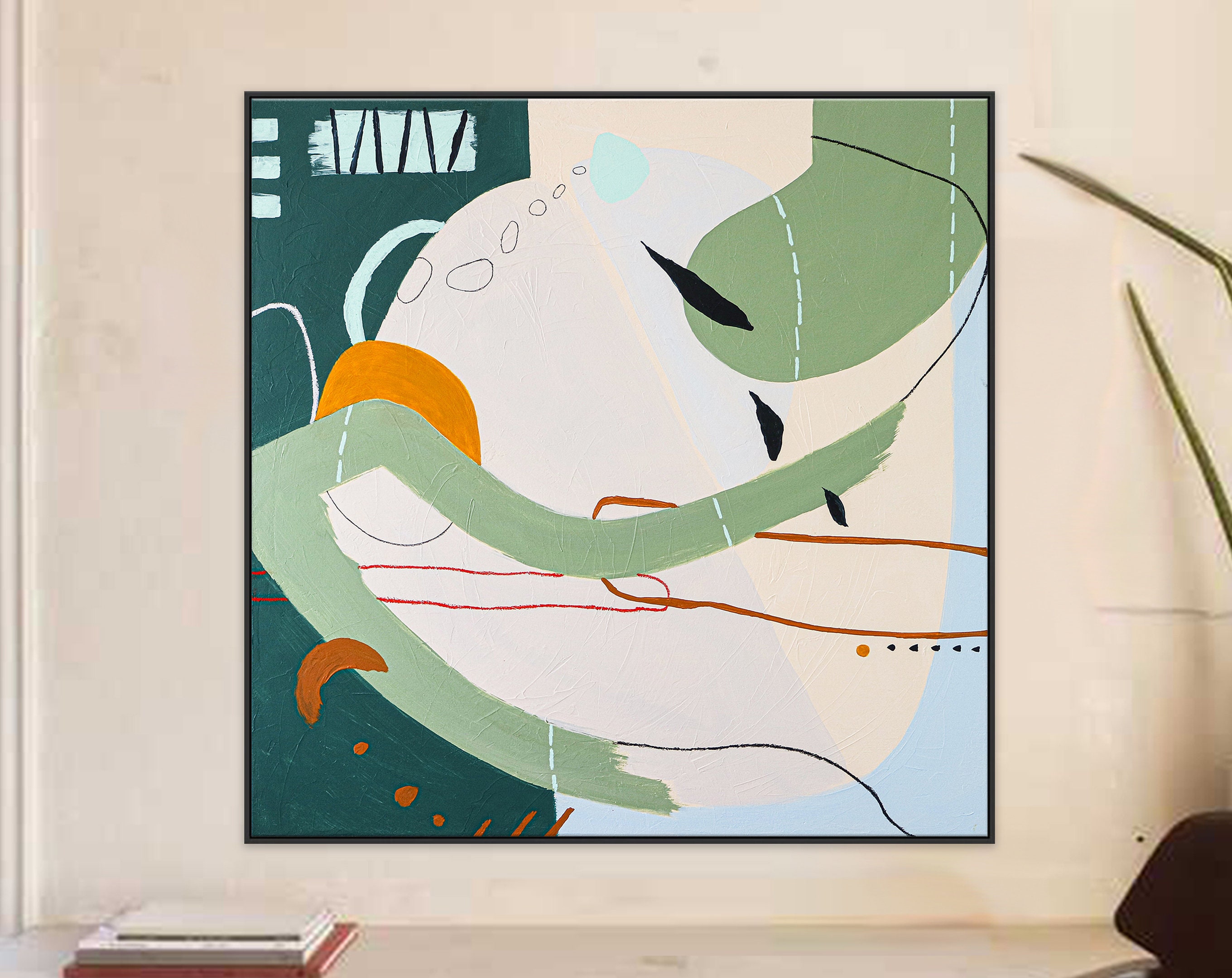 Modern Abstract Original Acrylic Painting in Exploration of Nature's Resilience, Growth Through Contemporary Canvas Wall Art ｜ Planta