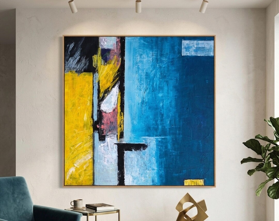 Abstract Wall Art — Large Blue Modern Original Oil Painting, Textured ...