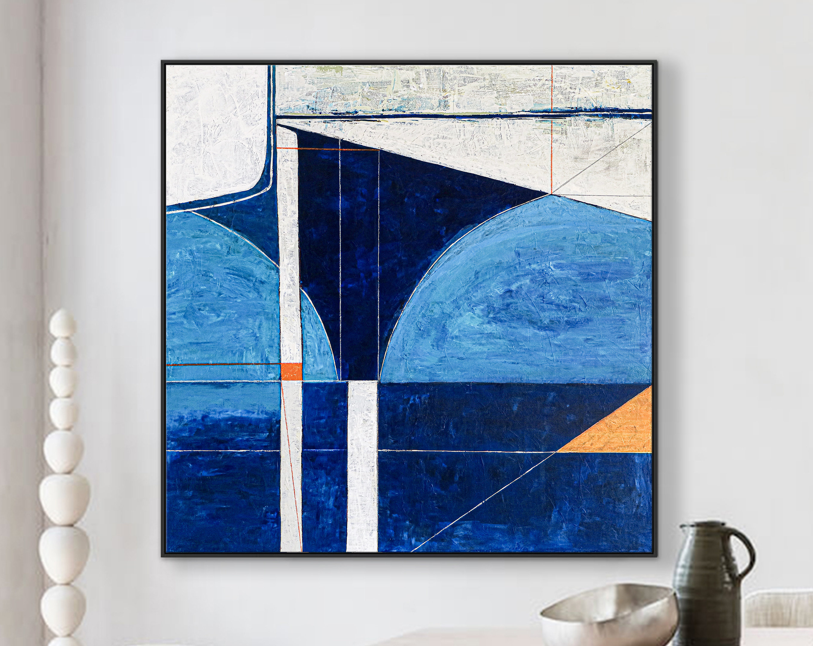 Classic & Modern Large Original Abstract Geometric Painting, Contemporary Blue Acrylic Modern Canvas Wall Art ｜ Circa