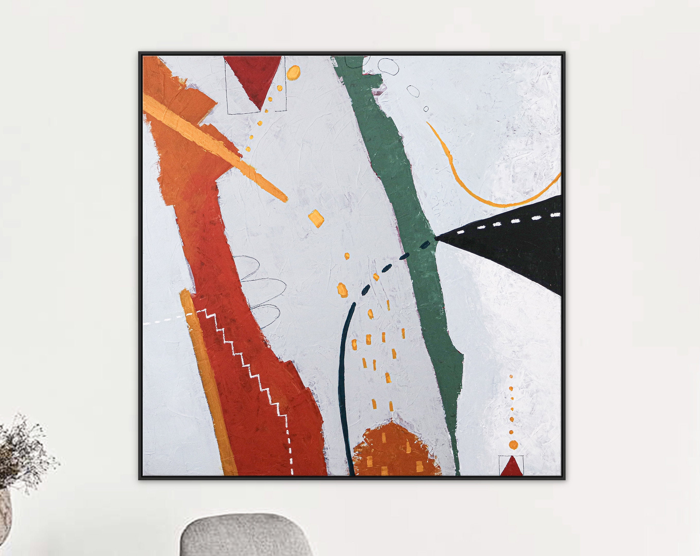 Minimalistic Modern Large Abstract Acrylic Original Painting, Contemporary Canvas Wall Art for Capturing the Freedom of Flight ｜ Black kite