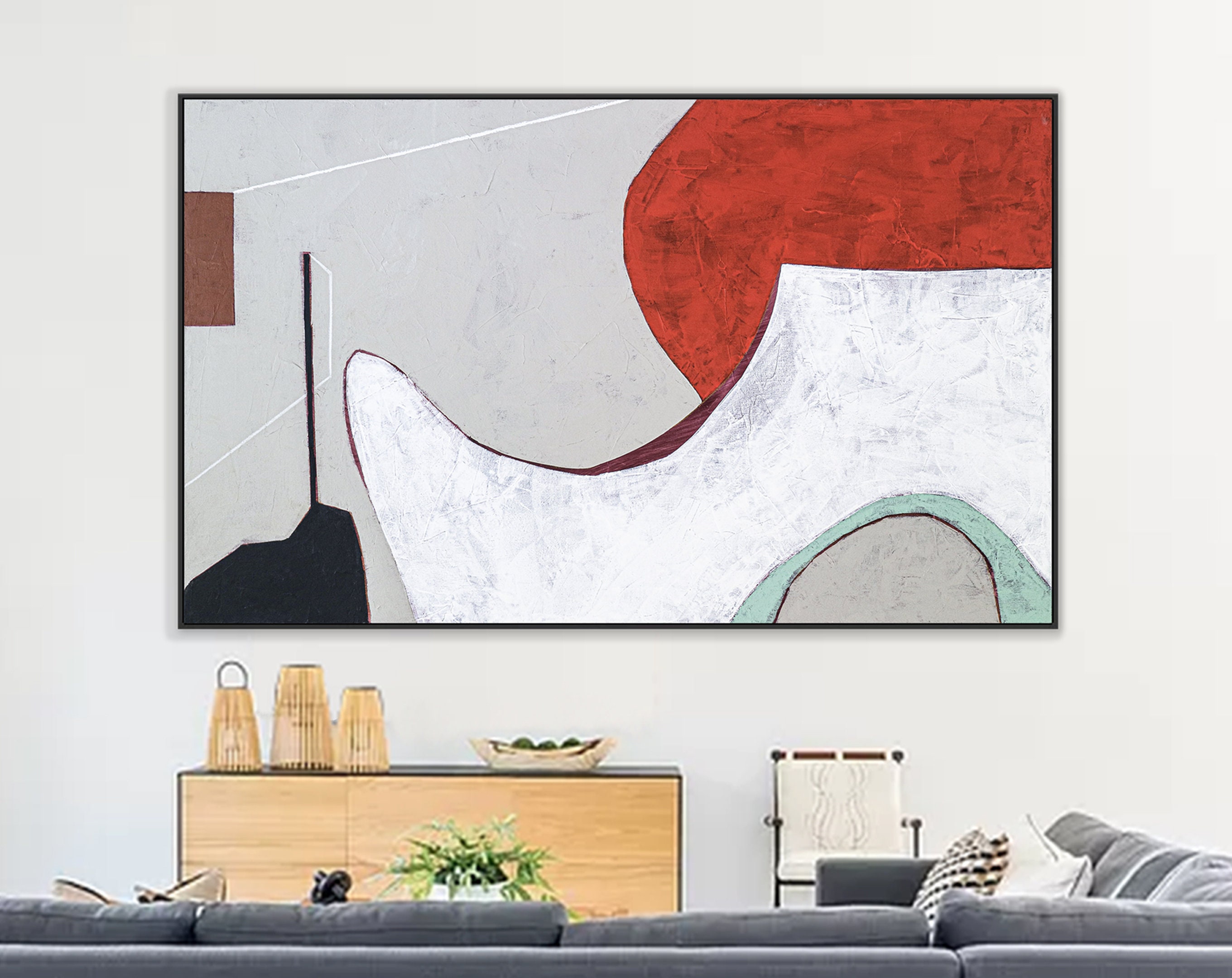 Calmness in Red Abstract Original Acrylic Painting, Large & Wide Contemporary Modern Canvas Wall Art ｜ A forehead and notions