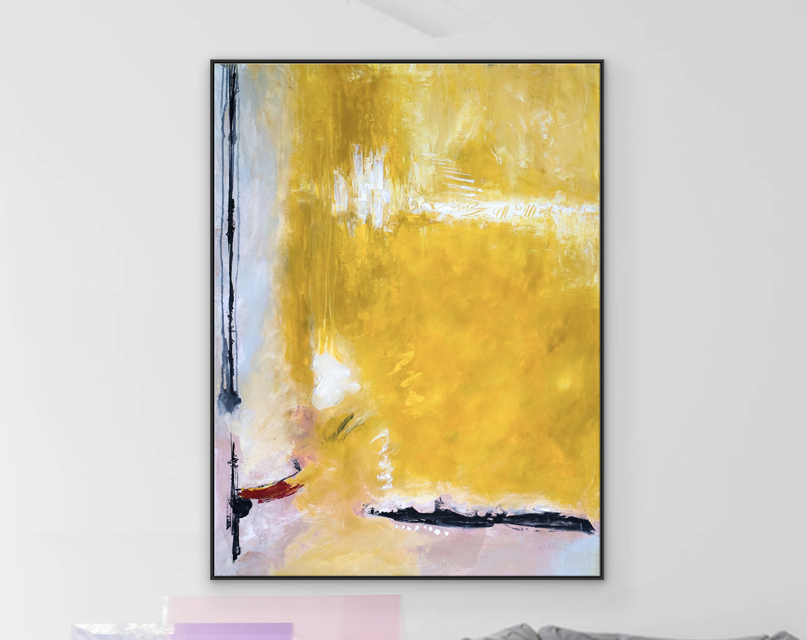 Journey of Yellow in Original Abstract Acrylic Painting, Large Modern Expressionist Canvas Wall Art ｜ Reminiscent