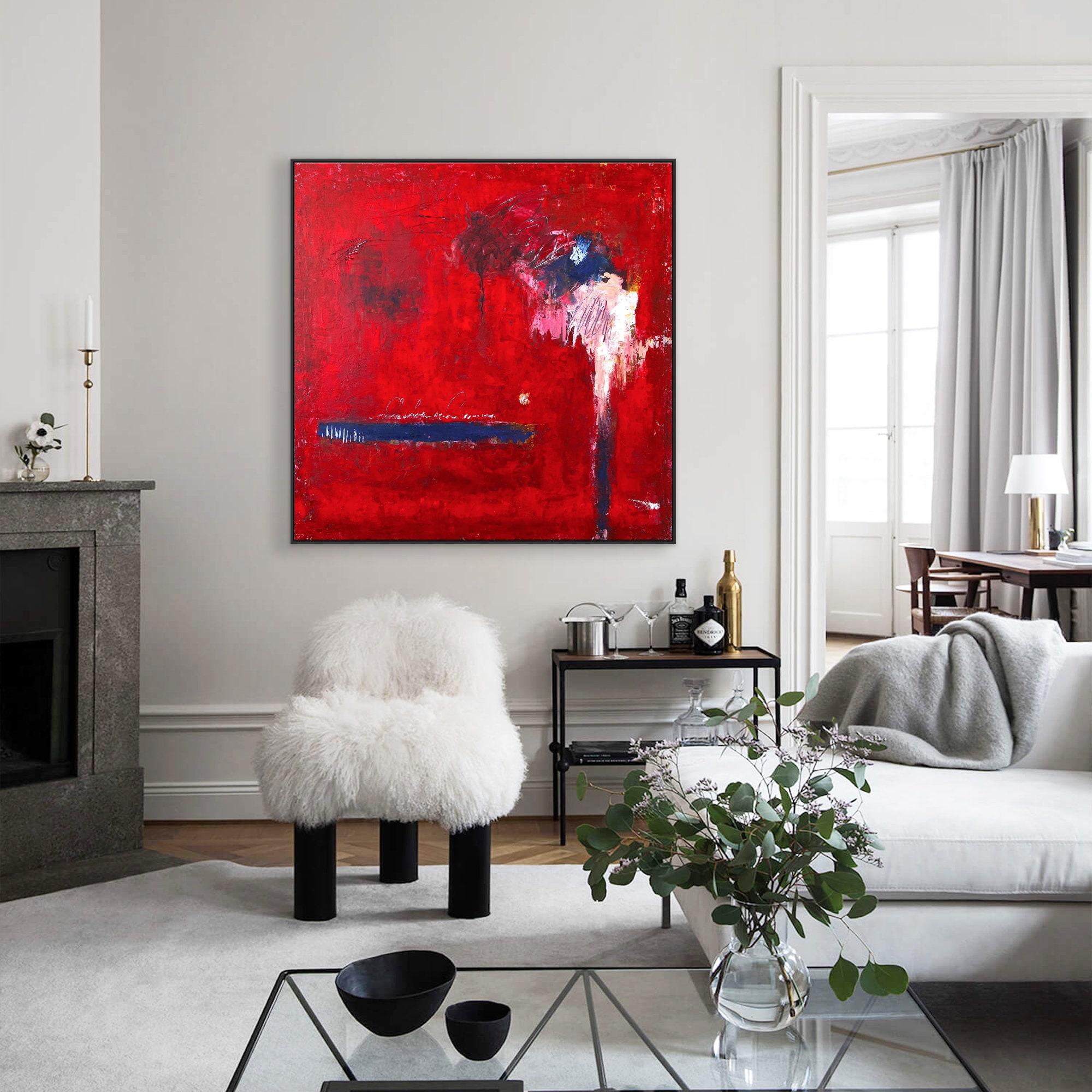 Abstract Painting Original Large Acrylic Canvas Wall Art Red Etsy