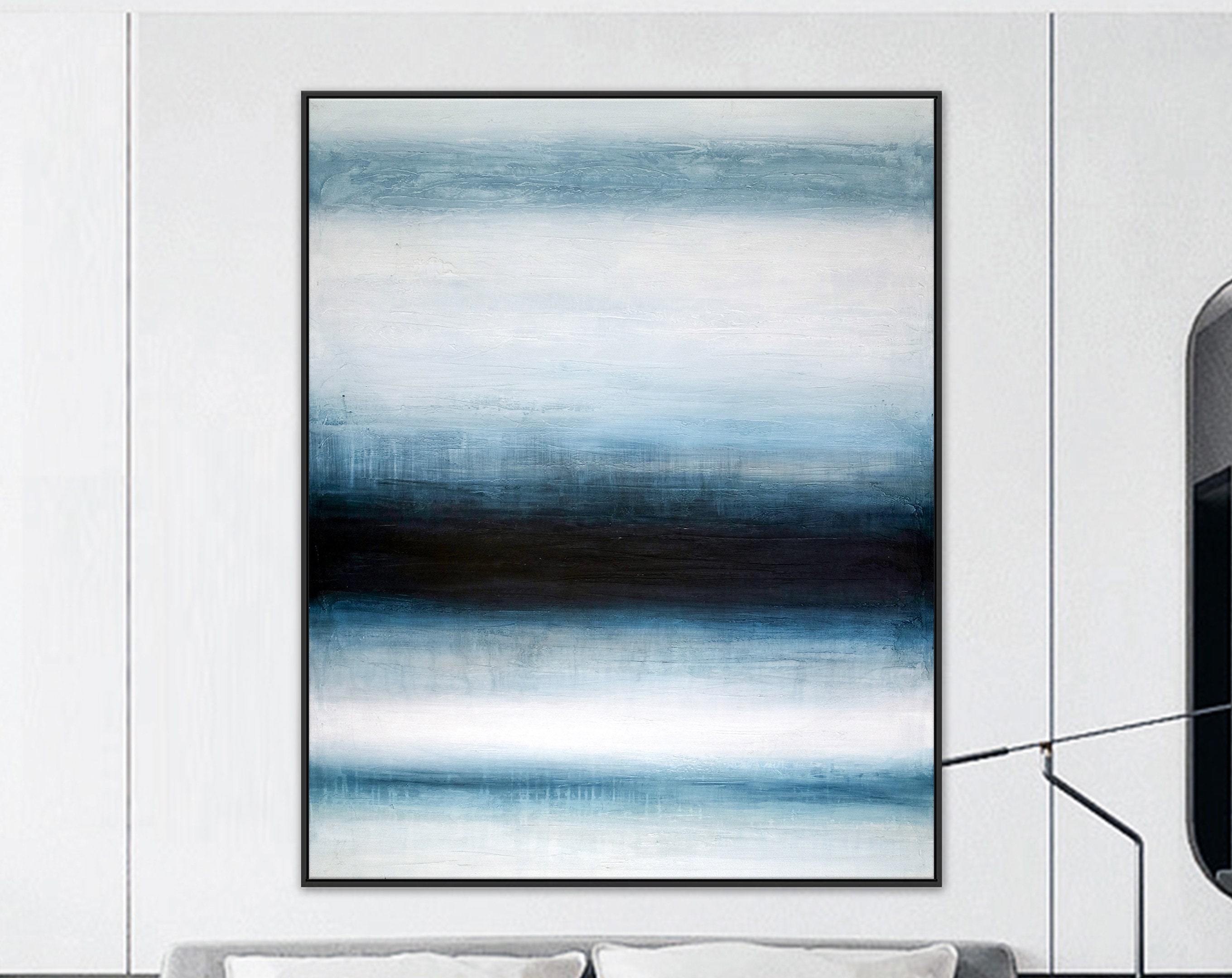 Original Acrylic Minimalist Modern Abstract Blue Painting, Large Canvas Wall Art with Depths of the Human ｜ Perception