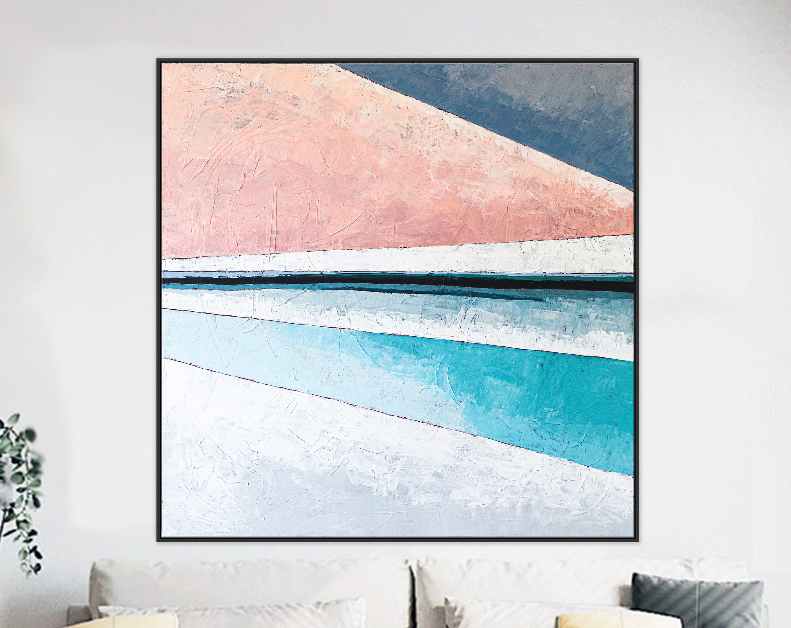 Modern Minimalist Abstract Original Acrylic Painting, Colorful Canvas Wall Art of Illuminated Landscape ｜ Over the hill