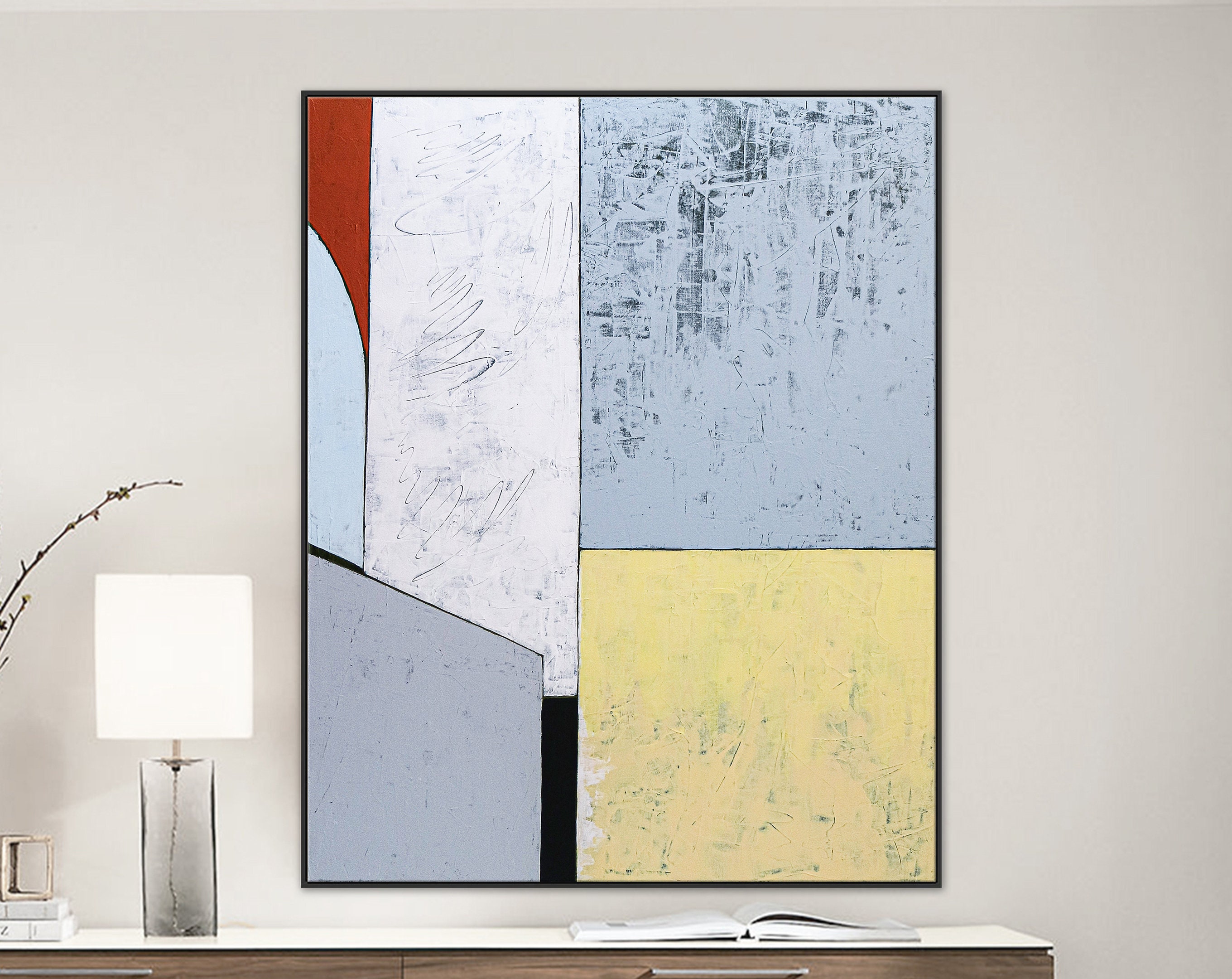 Minimalist Original Modern Abstract Acrylic Painting, Large Geometric Canvas Wall Art Accentuating Space ｜ Creation of leisure