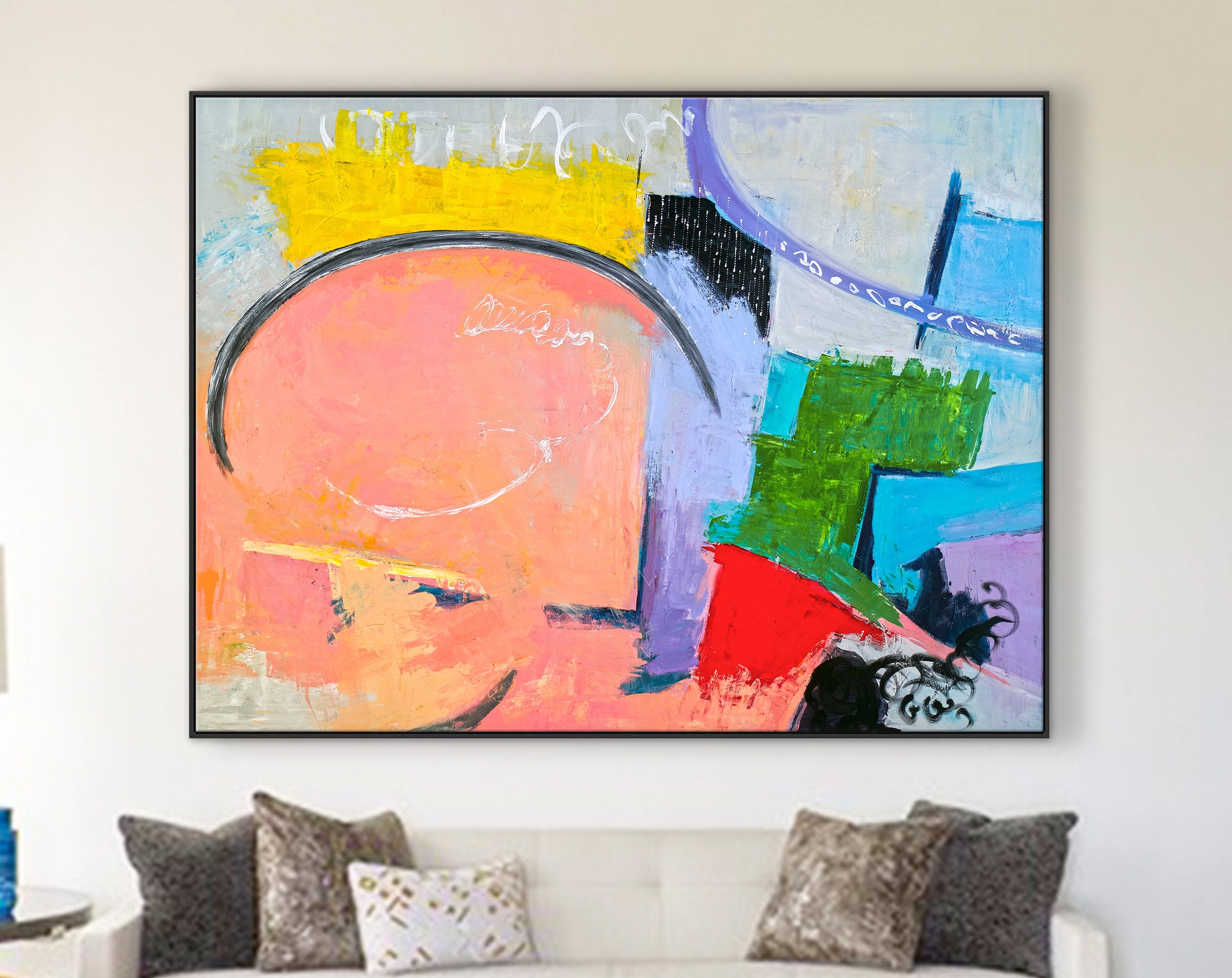Playful & Colorful Original Modern Abstract Painting in Acrylic, Large Contemporary Canvas Wall Art ｜ Woodbury