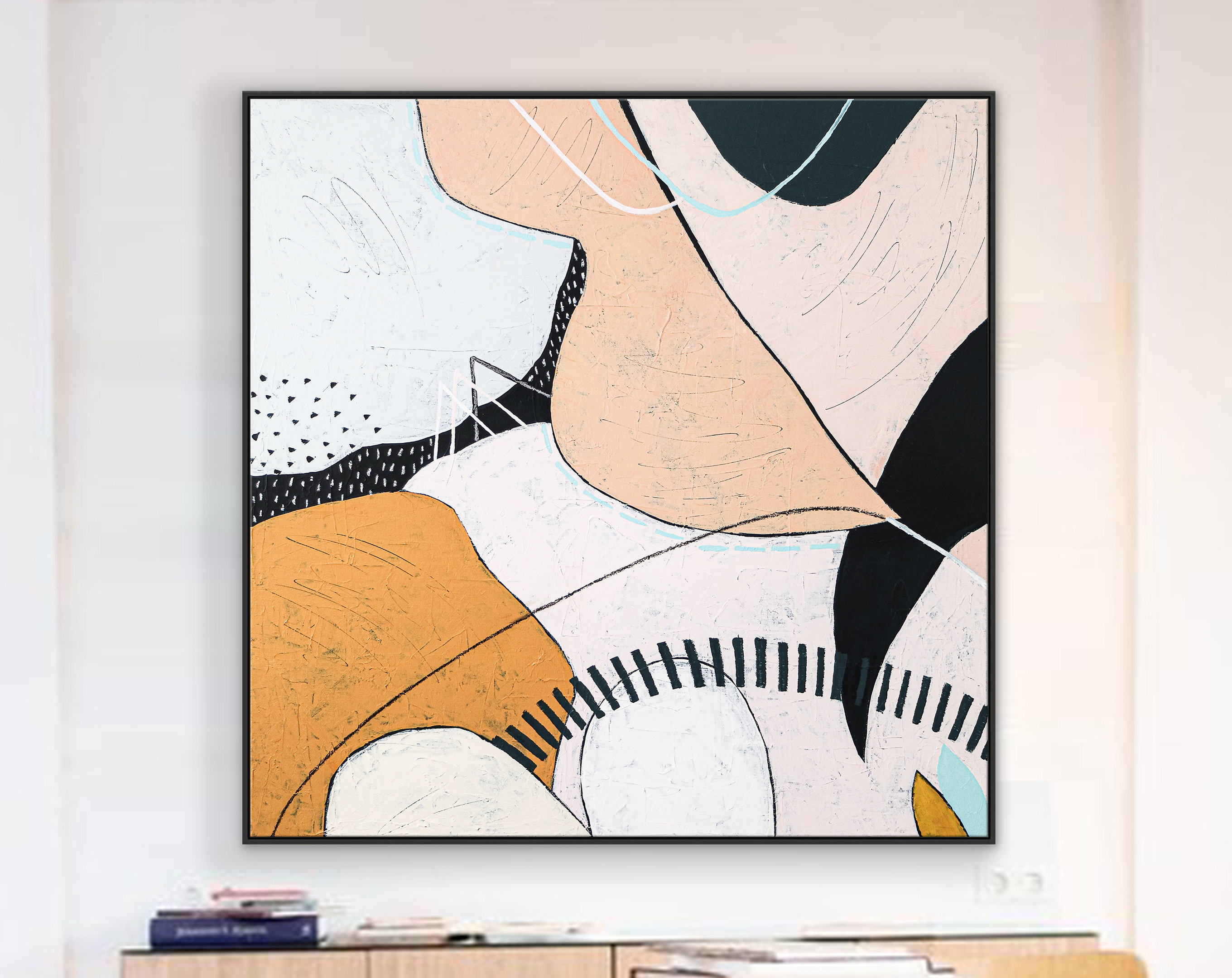 Sentimental Geometric Large Modern Abstract Original Acrylic Painting, Peaceful Contemporary Canvas Wall Art ｜ My day, your night