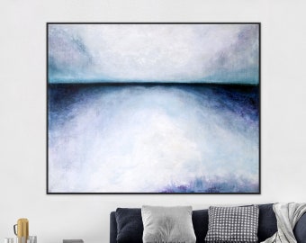 Evoke Serenity in Modern Minimalist Original Acrylic Painting, Large Canvas Art Depicting Sky and Sea | Tranquil morning